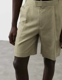 Cotton Linen Blend Pleat Front Shorts