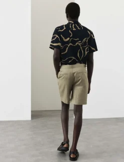 Cotton Linen Blend Pleat Front Shorts