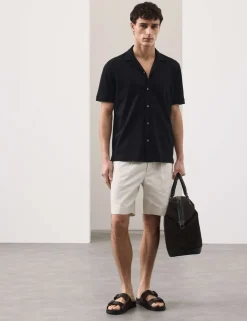 Cotton Linen Blend Pleat Front Shorts