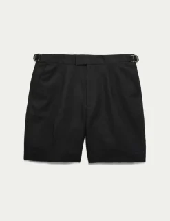 Cotton Linen Blend Pleat Front Shorts