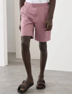 Cotton Linen Blend Pleat Front Shorts