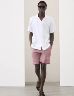 Cotton Linen Blend Pleat Front Shorts
