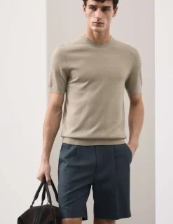 Cotton Linen Blend Pleat Front Shorts