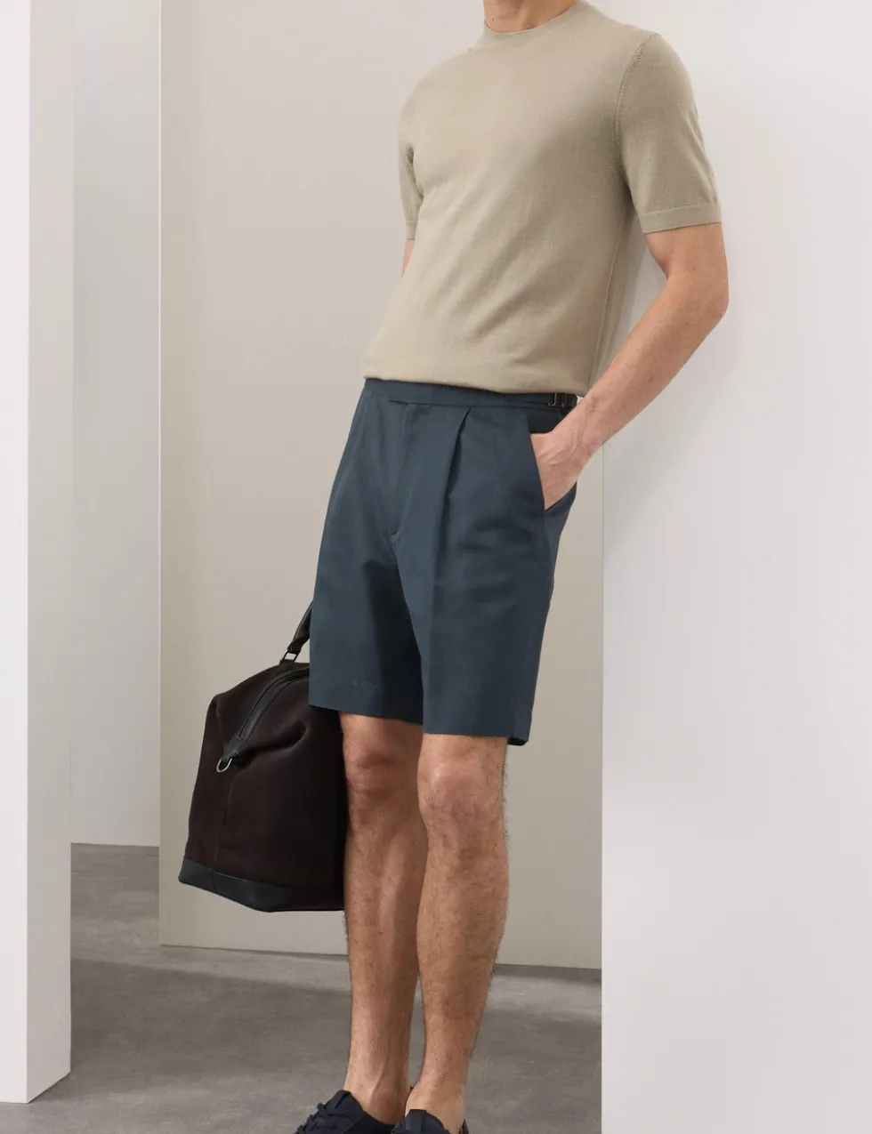 Cotton Linen Blend Pleat Front Shorts