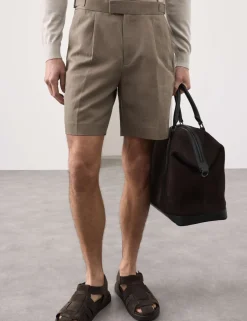 Cotton Linen Blend Pleat Front Shorts