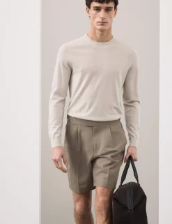 Cotton Linen Blend Pleat Front Shorts