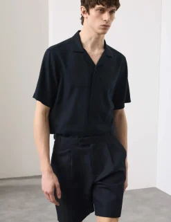 Cotton Linen Blend Pleat Front Shorts