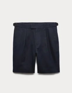 Cotton Linen Blend Pleat Front Shorts