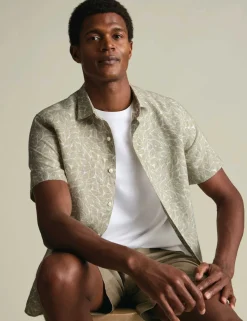 Cotton Linen Blend Printed Short Sleeve Shirt