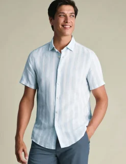 Cotton Linen Blend Printed Short Sleeve Shirt