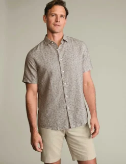 Cotton Linen Blend Printed Short Sleeve Shirt