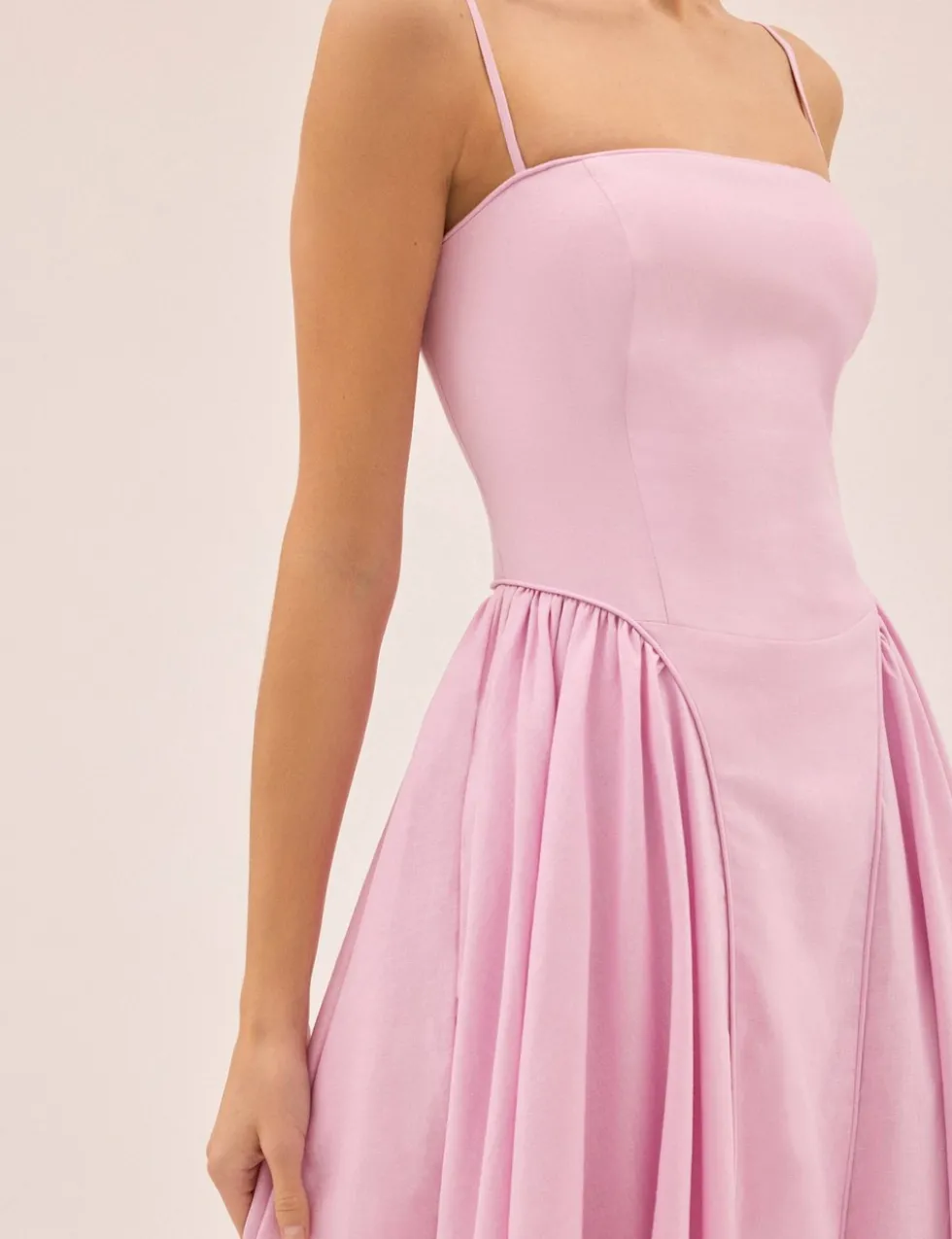 Cotton Linen Blend Square Neck Midi Dress