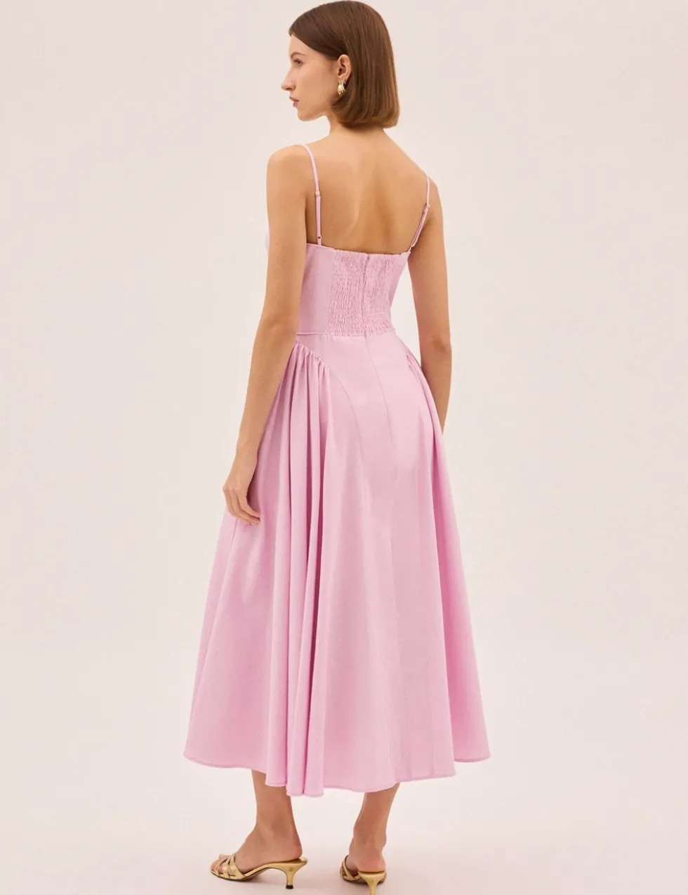 Cotton Linen Blend Square Neck Midi Dress