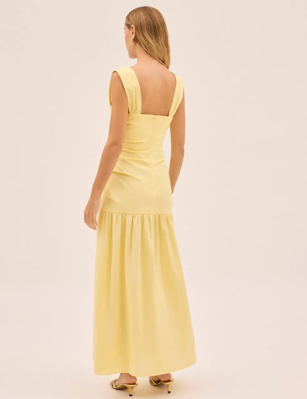 Cotton Linen Blend Square Neck Midaxi Dress
