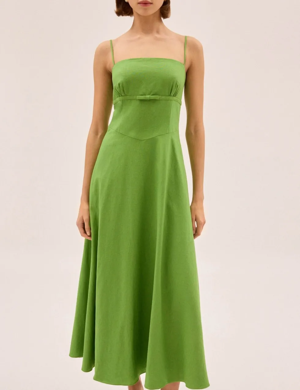 Cotton Linen Blend Square Neck Midi Dress
