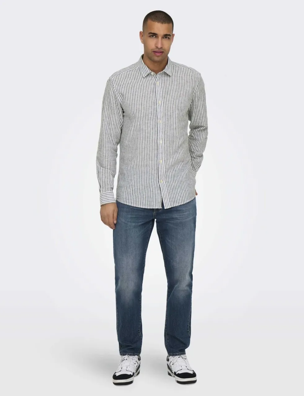 Cotton Linen Blend Striped Shirt