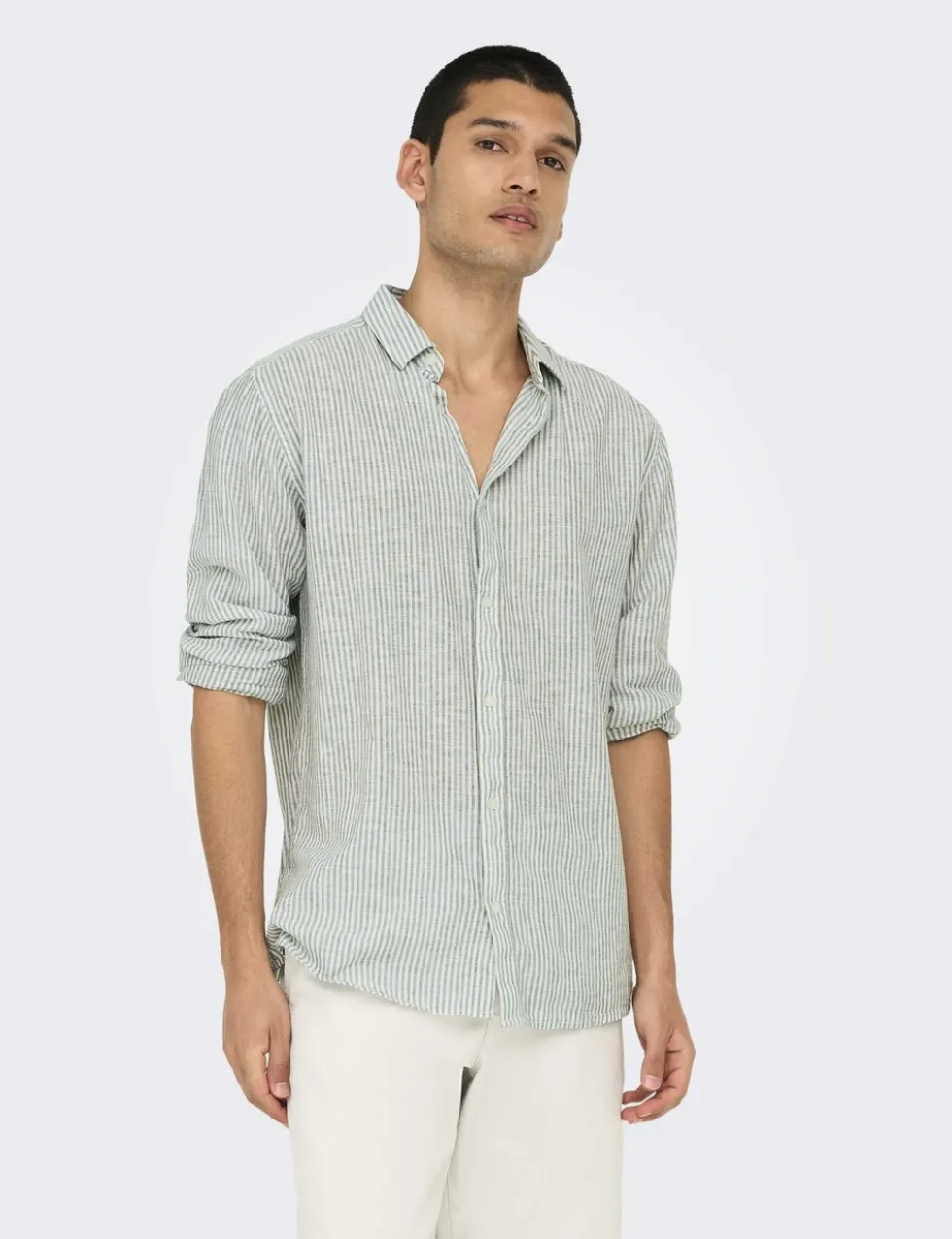 Cotton Linen Blend Striped Shirt