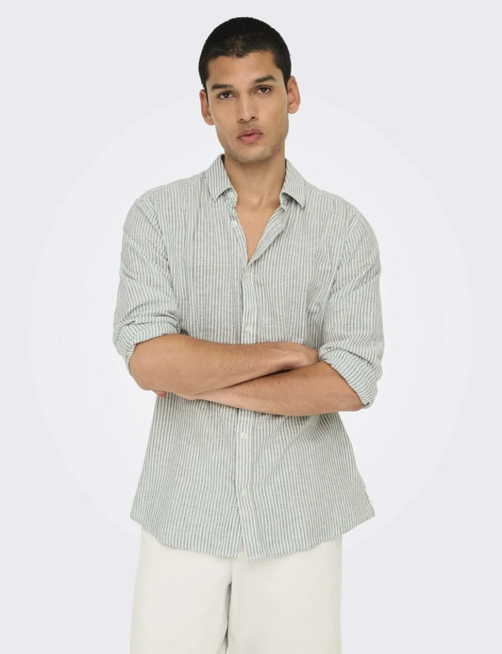 Cotton Linen Blend Striped Shirt