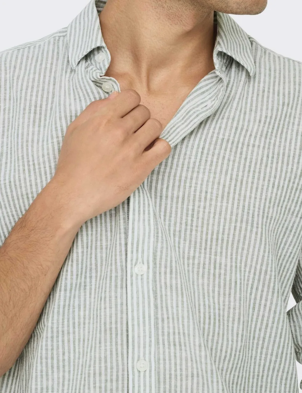 Cotton Linen Blend Striped Shirt