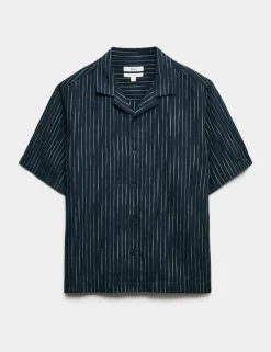 Cotton Linen Blend Striped Short Sleeve Shirt