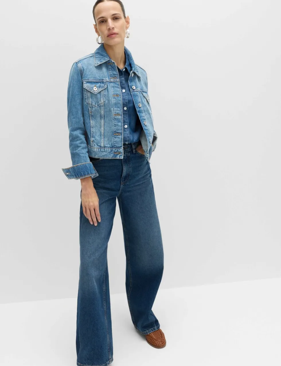 Cotton Lyocell Blend Denim Trucker Jacket
