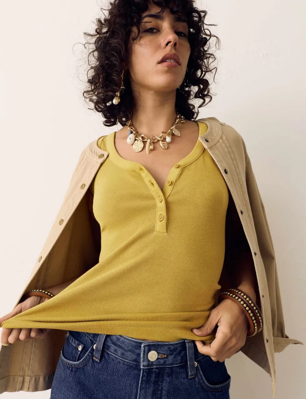 Cotton Modal Blend Scoop Neck Henley Vest