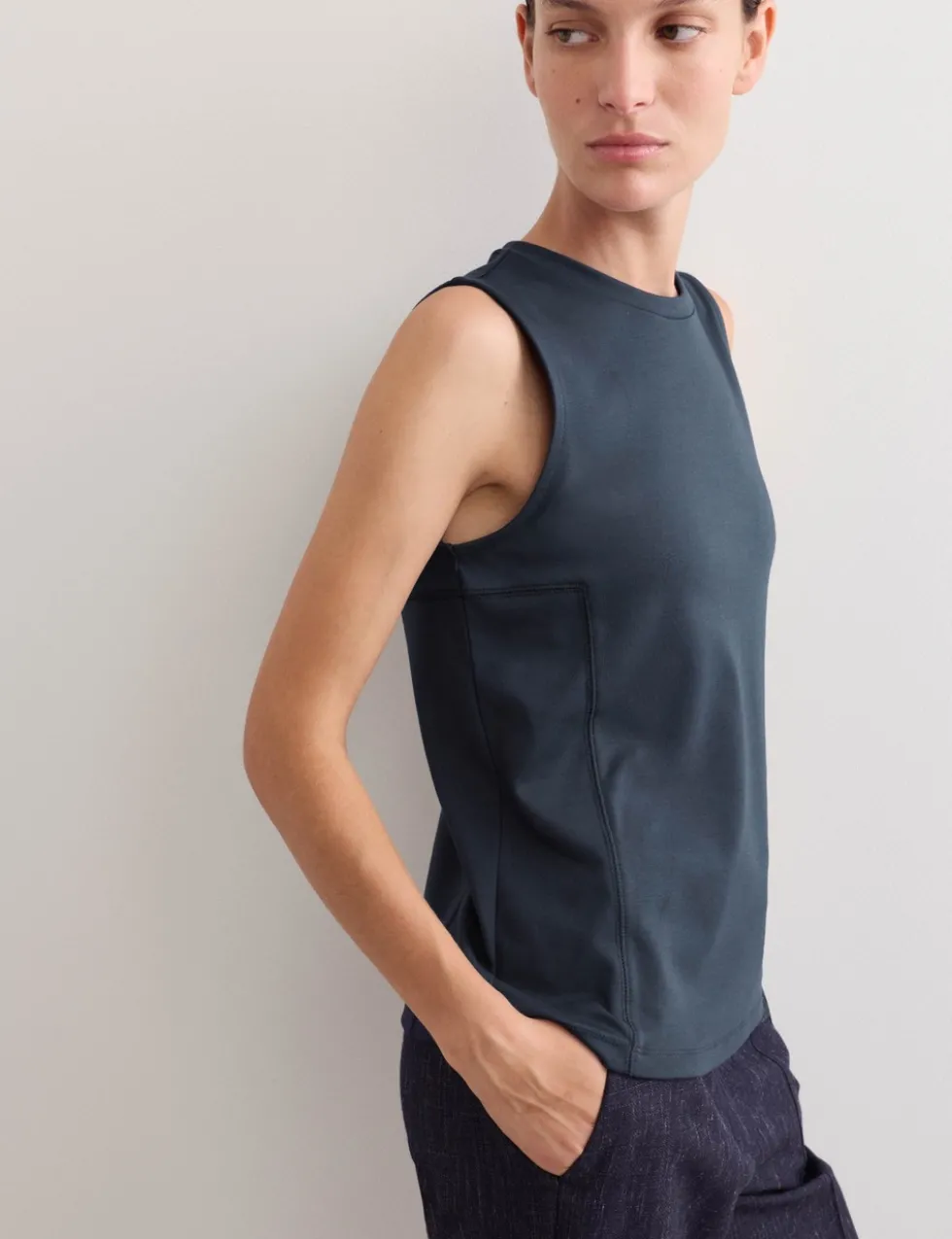 Cotton Modal Blend Shell Top with Stretch