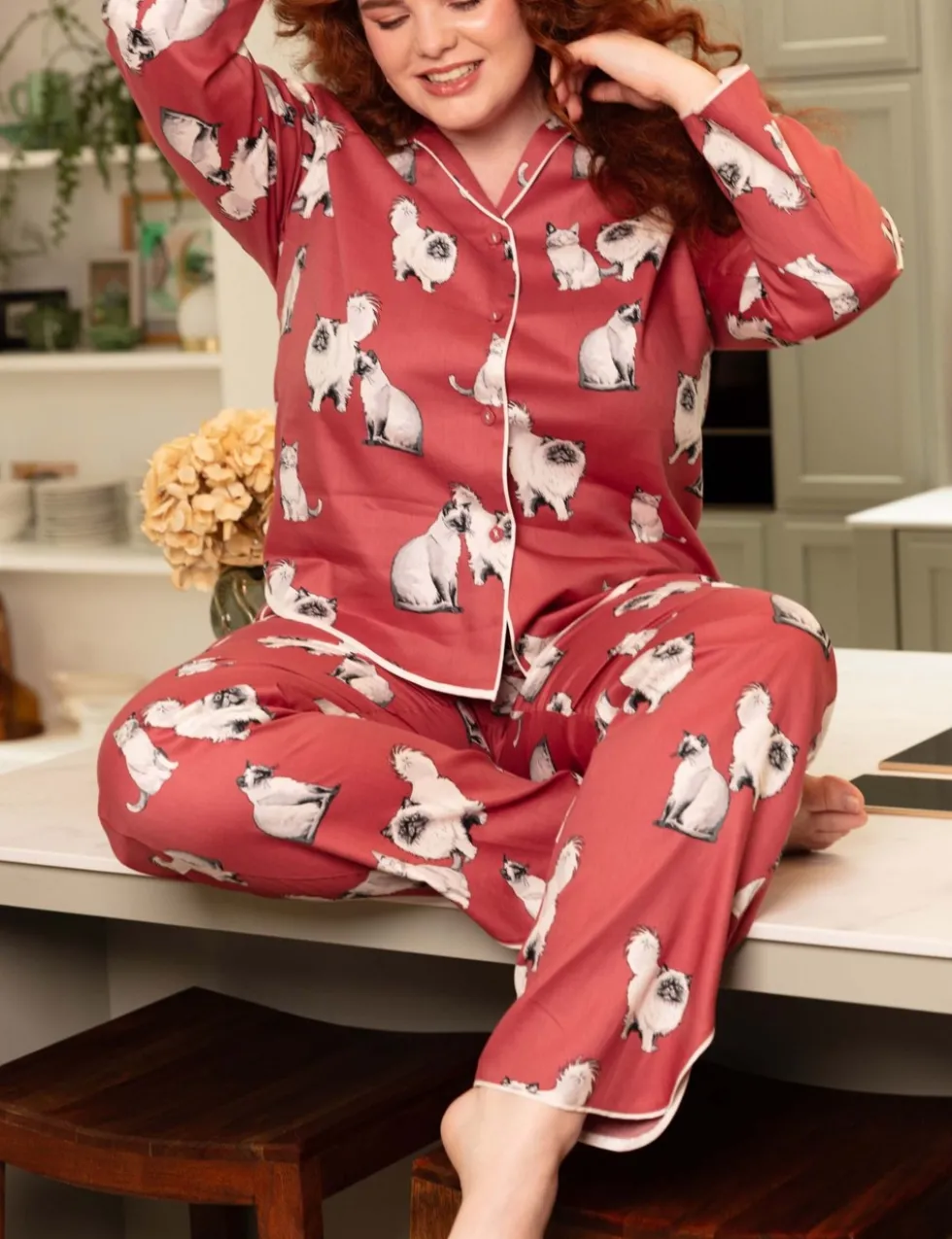 Cotton Modal Cat Print Pyjama Bottoms