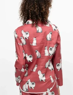 Cotton Modal Cat Print Revere Pyjama Top
