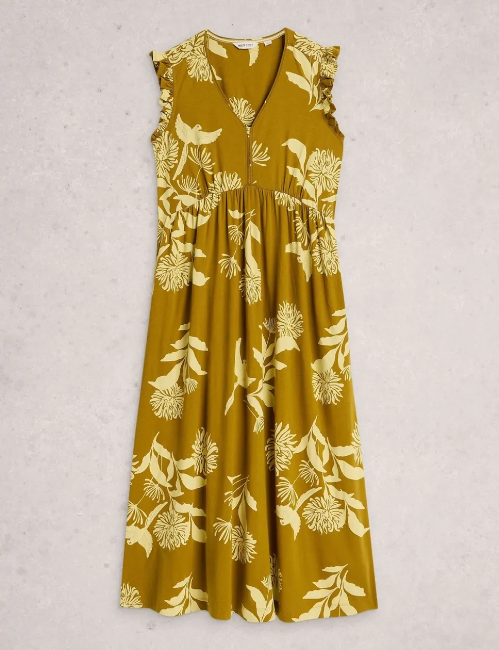 Cotton Modal Floral V-Neck Maxi Waisted Dress