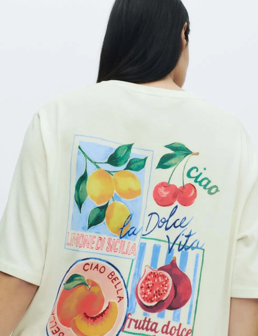 Cotton Modal Fruit Graphic Oversized T-Shirt
