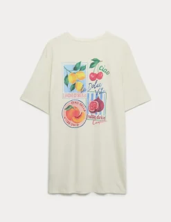Cotton Modal Fruit Graphic Oversized T-Shirt