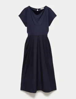 Cotton Modal Jersey Woven Midi Dress