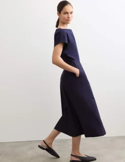 Cotton Modal Jersey Woven Midi Dress