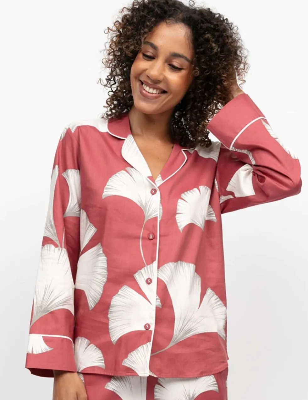 Cotton Modal Leaf Print Pyjama Top