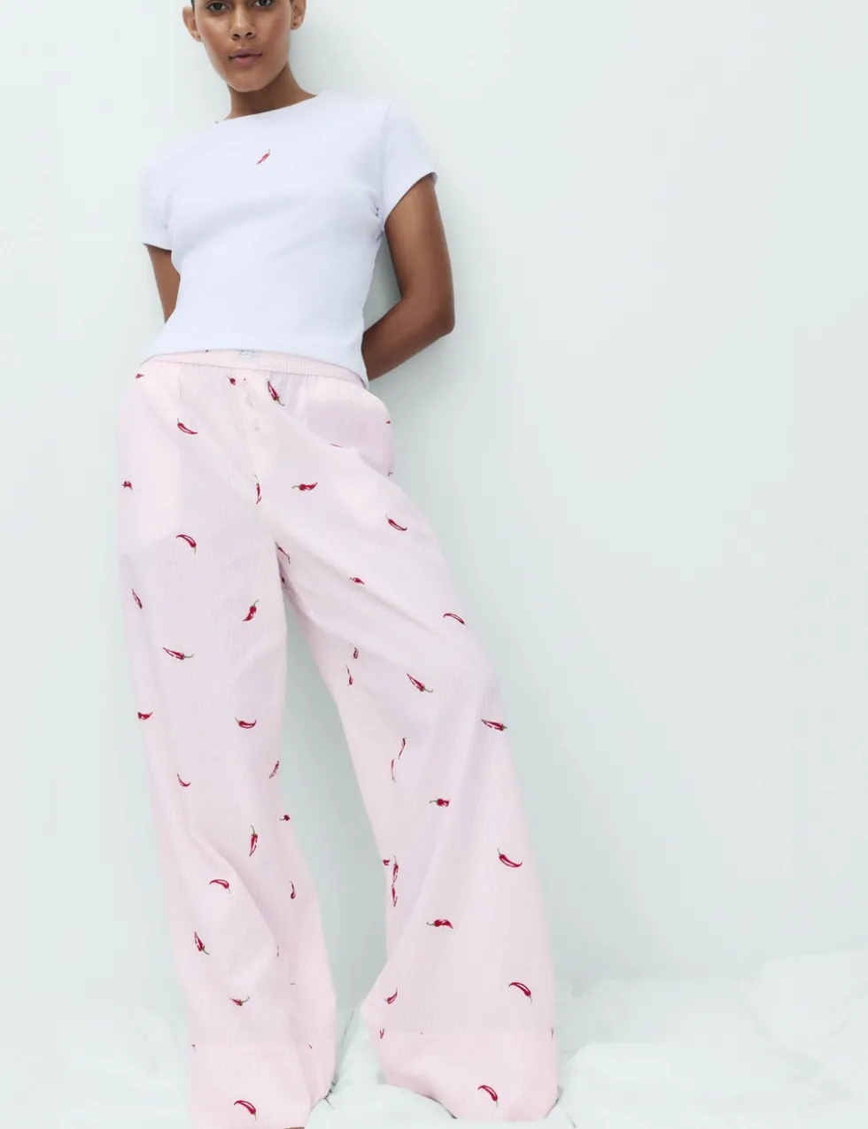 Cotton Modal Seersucker Chilli Pyjama Bottoms