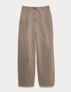 Cotton Pleat Front Barrel Leg Trousers