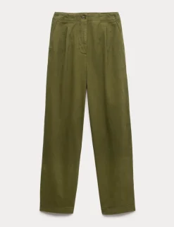 Cotton Pleat Front Barrel Leg Trousers