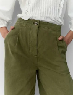 Cotton Pleat Front Barrel Leg Trousers