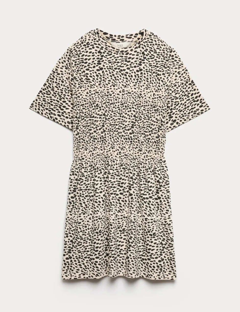 Cotton Rich Animal Print Shirred Mini T-Shirt Dress