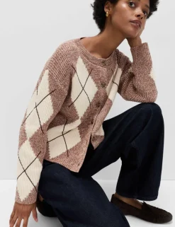 Cotton Rich Argyle Crew Neck Cardigan