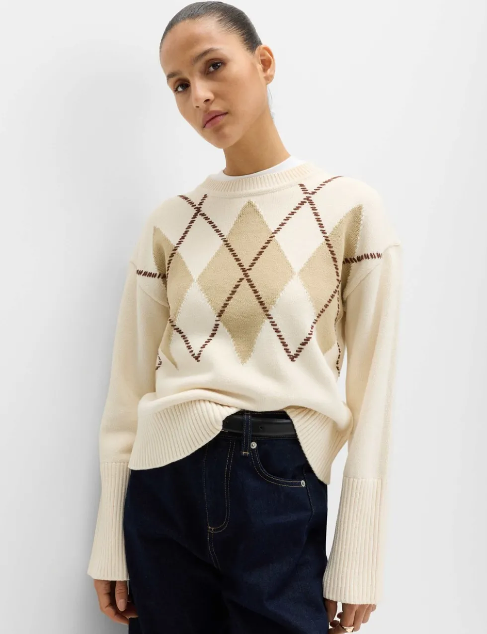 Cotton Rich Argyle Crew Neck Jumper