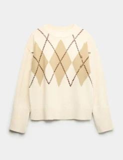 Cotton Rich Argyle Crew Neck Jumper