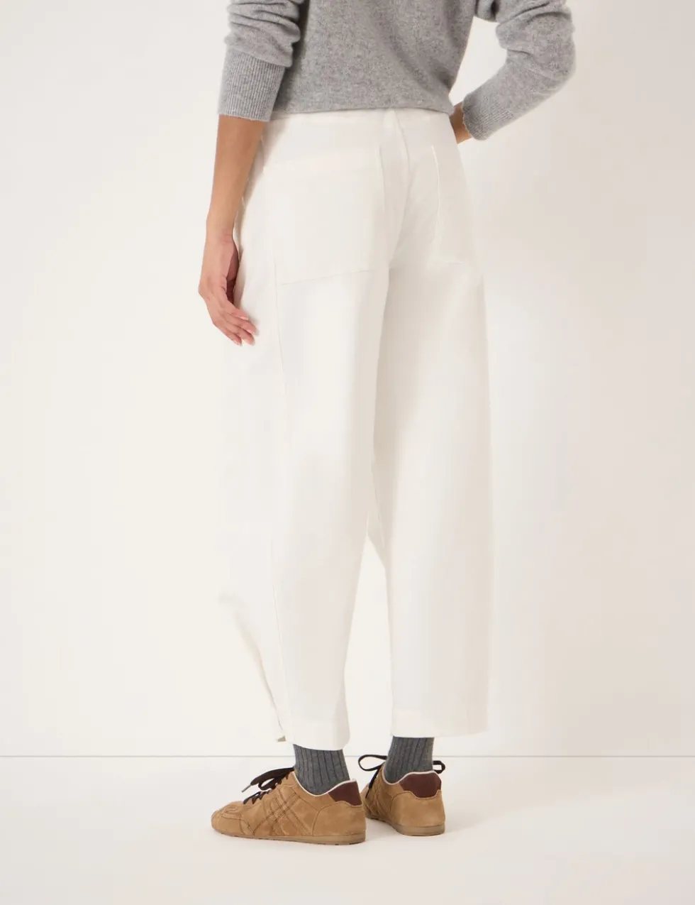 Cotton Rich Barrel Leg Ankle Grazer Trousers