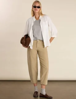 Cotton Rich Barrel Leg Cropped Trousers