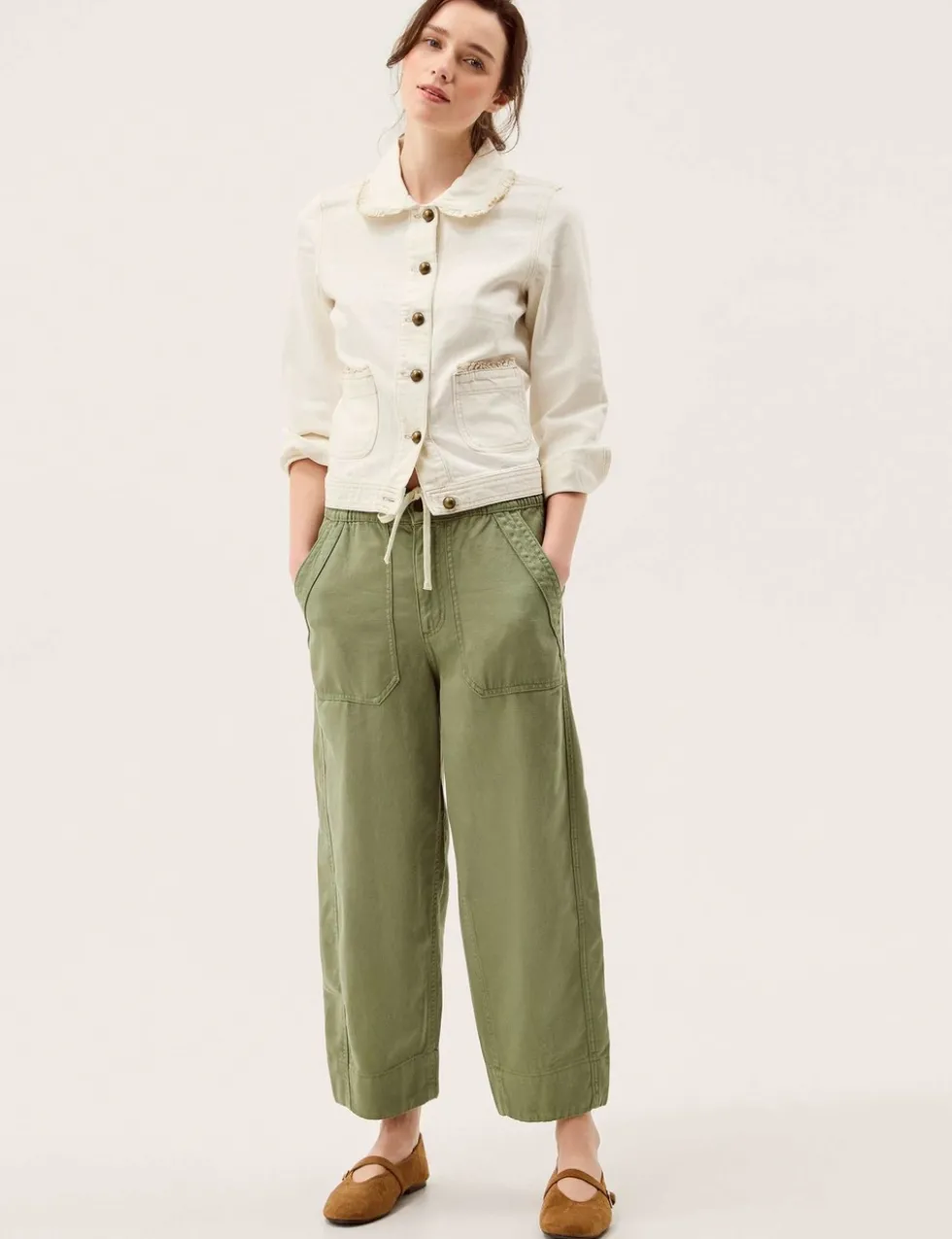 Cotton Rich Barrel Leg Cropped Trousers
