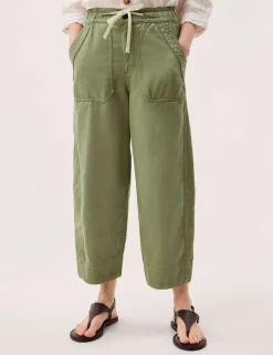 Cotton Rich Barrel Leg Cropped Trousers