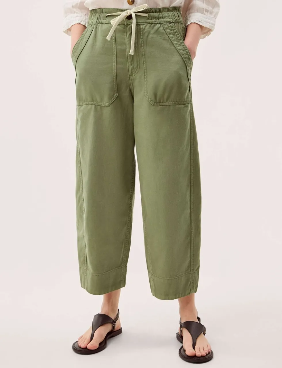 Cotton Rich Barrel Leg Cropped Trousers