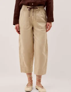 Cotton Rich Barrel Leg Cropped Trousers