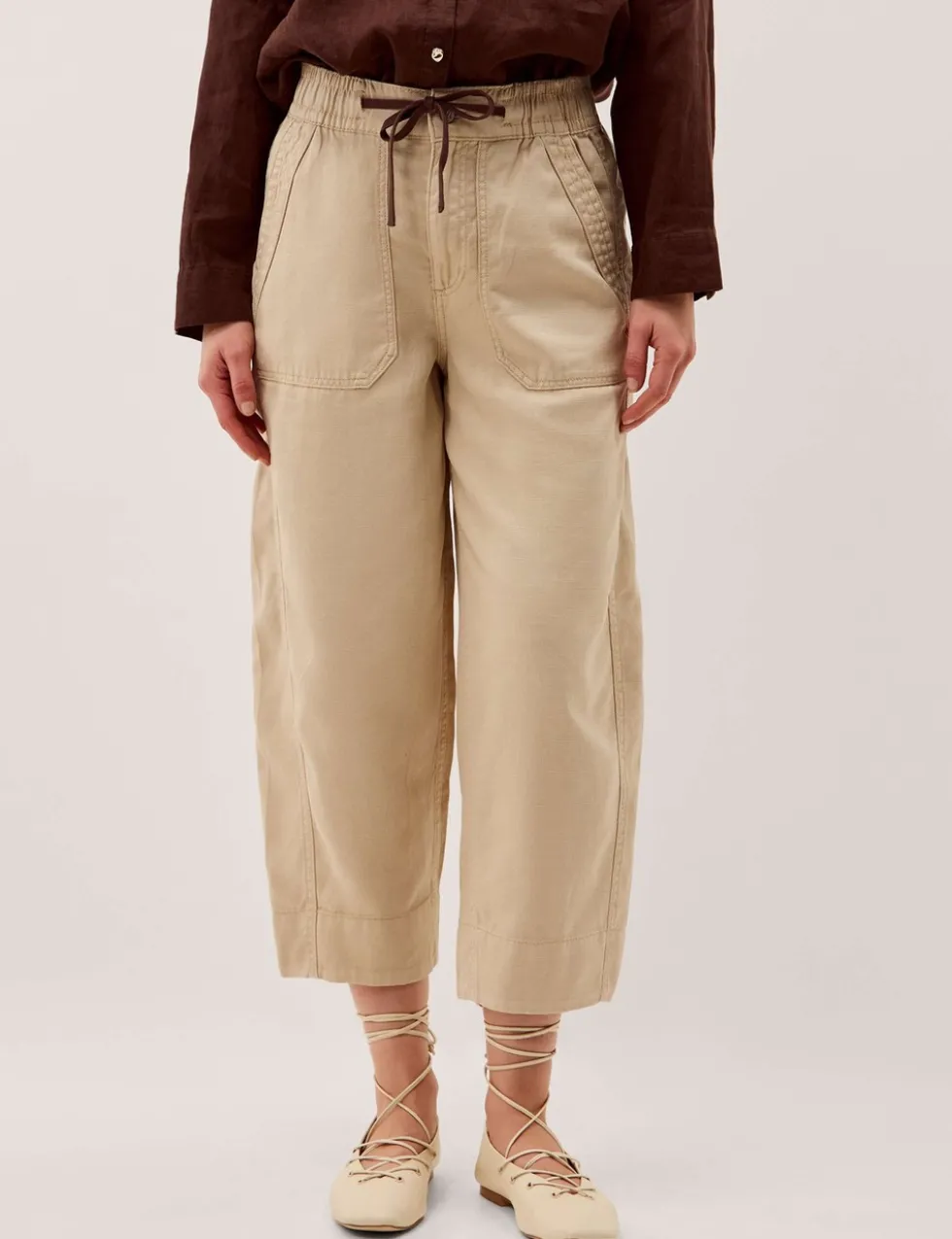 Cotton Rich Barrel Leg Cropped Trousers